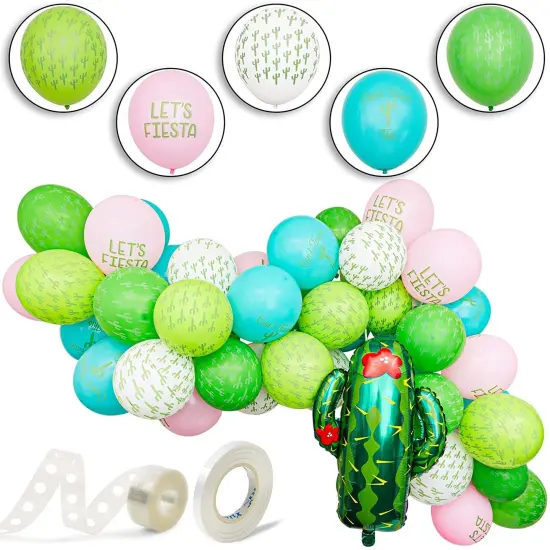 50 Pack Tropical Cactus Latex Balloons with Ribbons for Fiesta and Cinco de Mayo Party Supplies Decoration, 12 in Blue {1}
