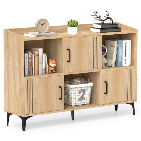 Costway 47" Wide Storage Cabinet Home Large Bookcase with 3 Door Cabinets & Open Shelves {1}