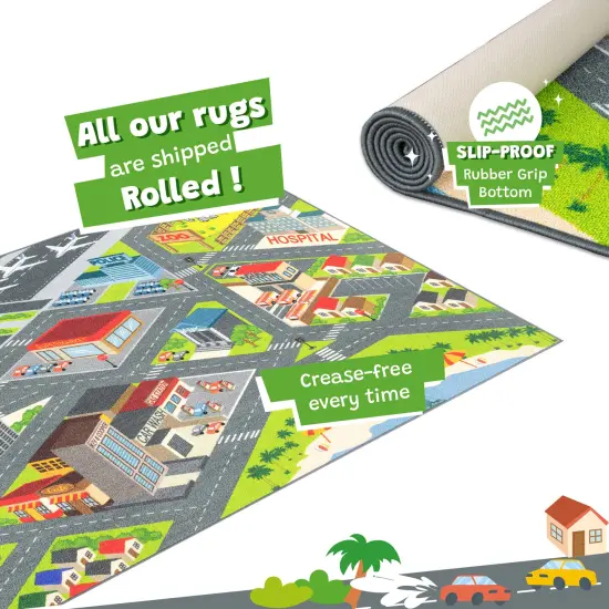 KC Cubs: Educational Rug: City Streets Road Map - 8x10' Playmat - Interactive Toy Car Route, Activity Area Carpet, Bedroom-Classroom, Baby-Toddler-Kid {3}