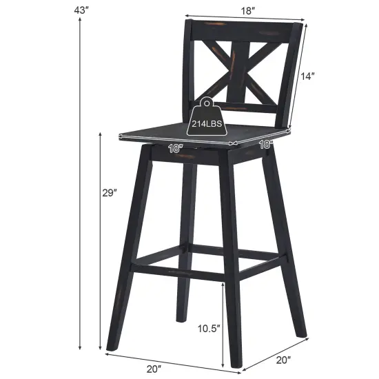 Costway Set of 2 Bar Stools Swivel Pub Height Chairs w/ Rubber Wood Legs White\Black {3}