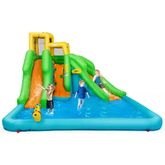 Inflatable Water Park Bounce House w/Climbing Wall Two Slides and Splash Pool {1}