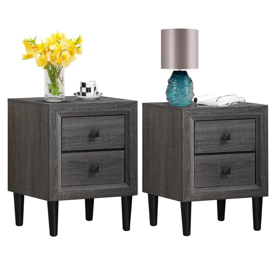 Costway 2PCS Nightstand W/2 Drawer Multipurpose Retro Grey Bedside Table Fully Assembled {1}
