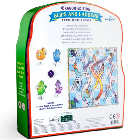 eeBoo: Slips & Ladders - Dragon Edition &ndash; A Classic Board Game Of Ups & Downs, Whimsical Fantasy Theme, Holographic Foil Accents, Kids 5+, 2-4 Players {3}