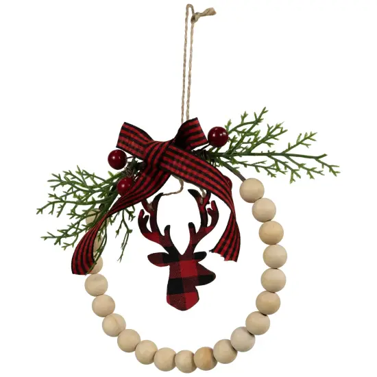 Northlight Plaid Reindeer with Pine and Berries Christmas Wreath Ornament - 7.5" Ivory {4}