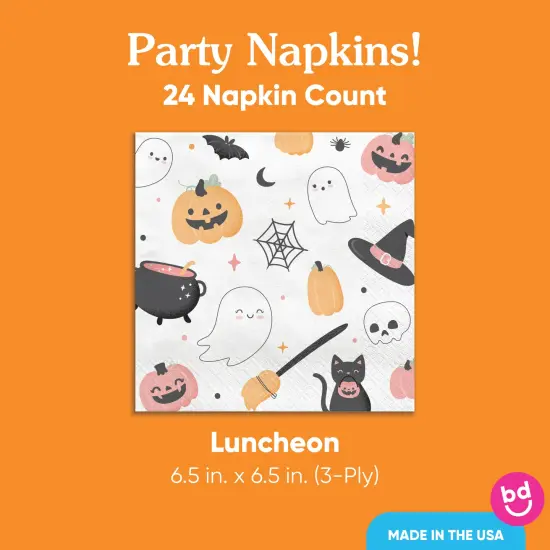 Big Dot of Happiness Pastel Halloween Party Napkins, Pink Pumpkin Birthday Party Decor, White 3-Ply Paper Luncheon Napkins - 24 Count {5}