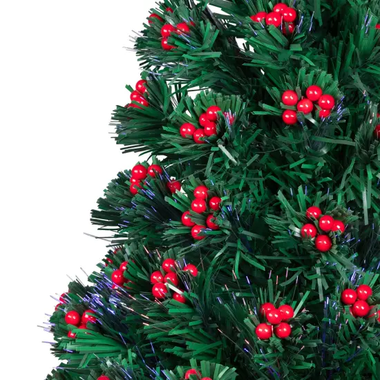 Northlight Pre-Lit Color Changing Fiber Optic Christmas Tree with Berries - 3' - Multi-color Lights Green {4}