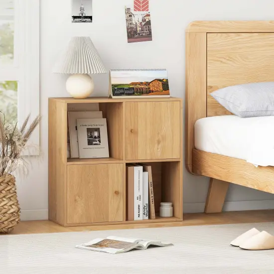 Costway 4-Cube Bookcase with Dual Anti-Tipping Kits & 2 Cabinets Storage Organizer White/Natural {12}