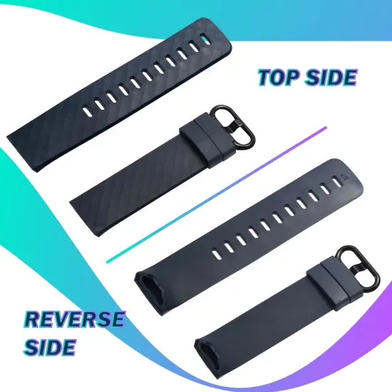 2-Pack Soft TPU Rubber Band Compatible with Fitbit Charge 4, Charge 3 & SE Special Edition Fitness Tracker, Adjustable Sports Replacement Wristband, Black+Navy Blue by Insten {7}