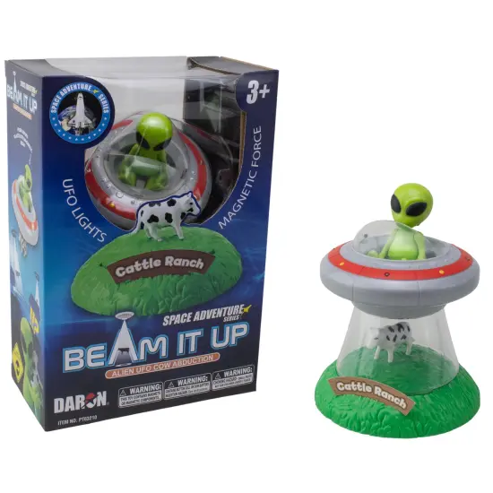 Space Adventure: Beam It Up Alien - Lights & Sounds UFO Cow Abduction Toy, Magnetic Force Cattle Lifting Action, Green Alien Figure, Sci-Fi, Kids 3+ {1}