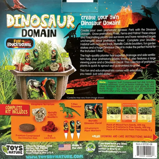 Toys By Nature: Dinosaur Domain - DIY Biosphere Terrarium Starter Kit, Grow Prehistoric Plants, Jurassic Park Garden, Boulders & T-Rex Figure, Kids 4+ {4}