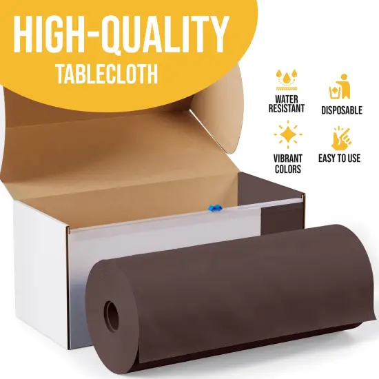 Exquisite Party Solids 54" x 100' Plastic Table Cover Roll with Slide Cutter &ndash; Cut-to-Size Dispenser Box &ndash; Makes Up to 36 Disposable 8' Rectangle Tablecloths Brown {4}