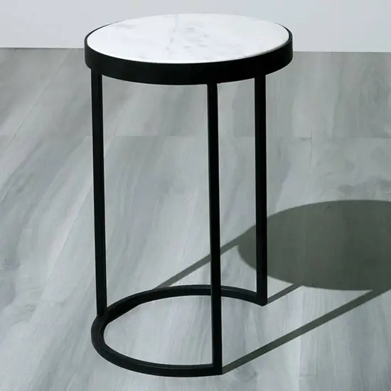 Modern Side Table with White Marble Top & Oil-Rubbed Bronze Frame &ndash; 16" x 16" x 20.5" {3}