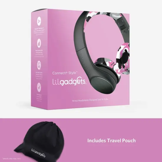 LilGadgets Connect+ Style On-Ear Kids Headphones with Microphone - SharePort Technology, SoftTouch Padding, Detachable Cable, Noise Reduction, Durable & Adjustable - Pink Camo Multicolor {7}