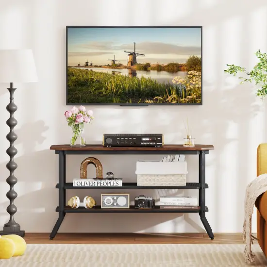 Costway TV Stand for 46" TVs with 2 Storage Shelves Tapered Metal Legs for Living Room {6}