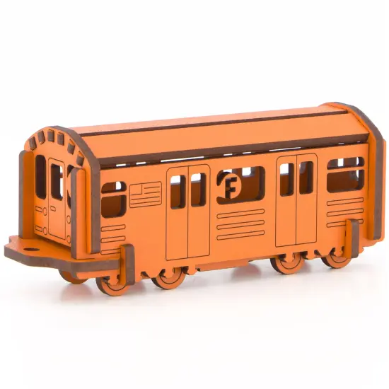 Little & Wood: Woodlet: Medium - NYC Subway F Train - Orange, 3D Wooden Kit-Set, City Transportation Puzzle, Easy Assembly, Pop Build Fun, Ages 6+ {1}