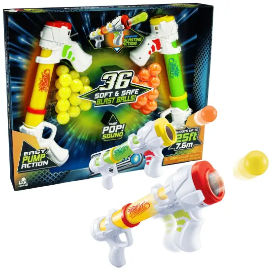 Lanard: Ballist-X Pump Shot Ball Blaster: X-4 Twin Pack - Yellow-Green, 2 Toy Foam Blasters, Pump-Action, Indoor-Outdoor Play, Shooter Bundle, Kids 6+ {6}