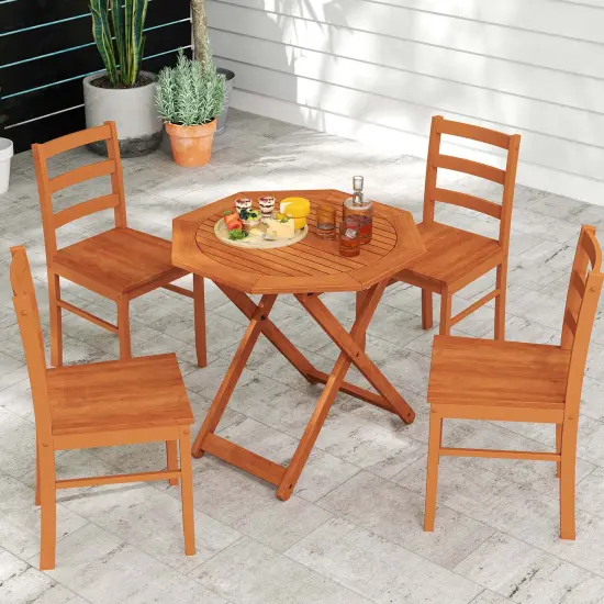 Costway 1/2 PCS Outdoor Patio Folding Wood Dining Table for 4 with 2" Umbrella Hole for Garden {9}