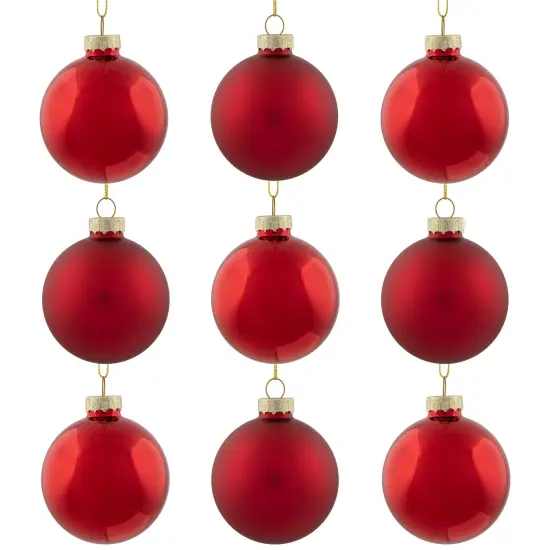 Northlight 2-Finish Glass Ball Christmas Ornaments - 2.5" (60mm) - Apple Red - 9ct {3}