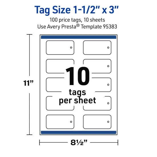 Avery Printable Rounded Rectangle Price Tags, Sure Feed Technology, 1-1/2" x 3", Glossy White Cardstock, Print-to-The-Edge, Laser/Inkjet Printable, 100 Total {11}