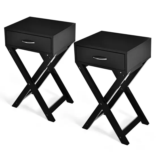Costway 2PCS Nightstand x-Shape Drawer Accent Side End Table Modern Home Furniture Black {1}