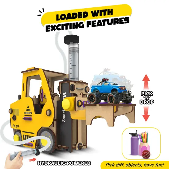 Smartivity: Hydraulic Forklift - DIY STEM Science, Wooden Building Set, Realistic Toy Car, Construction, Build-Play-Learn, All-In-1 Craft Kit, Kids 6+ {5}