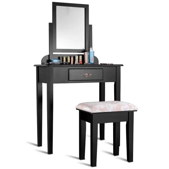Costway Makeup Desk Vanity Dressing Table Square Stool 1 Large Black {6}