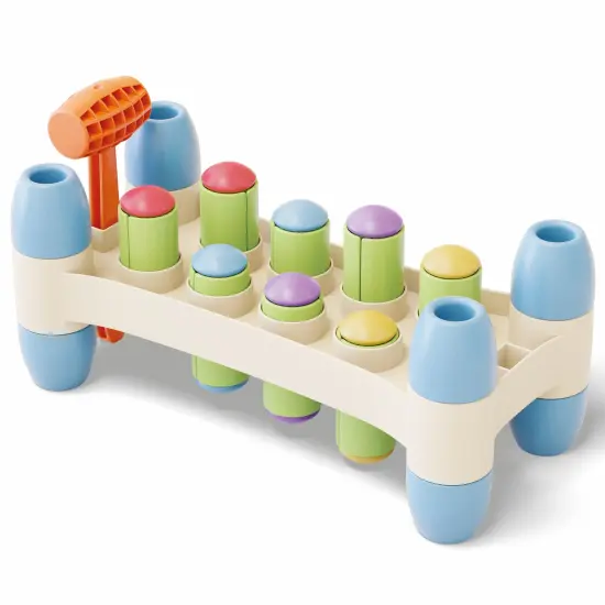 Quercetti: PlayEco+ Hammer Peggy - Classic Peg Pounding Bench Toy, Interactive & Colorful Board, Preschool Cause-Effect Play, Toddler & Kids 18mo+ {4}