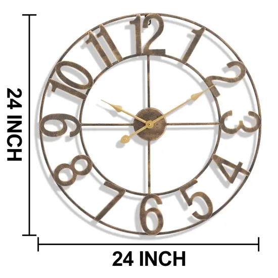 Sorbus Large Wall Clock - 24-inch Decorative Numeral Wall Clock - Battery Operated Analog - Living Room and Kitchen D&eacute;cor Bronze {3}