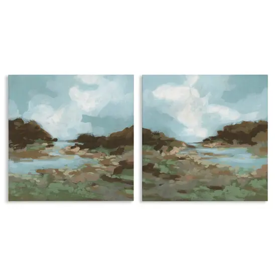 Stupell Industries Winding River Landscape Scene 2pc Canvas Wall Art Set Design by June Erica Vess  {1}