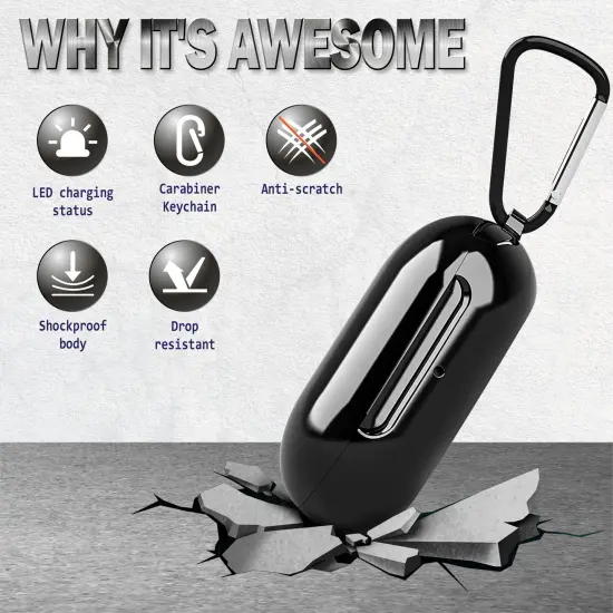 For Samsung Galaxy Buds / Plus Case with Keychain, Protective Earbuds Cover, Metallic Black {2}