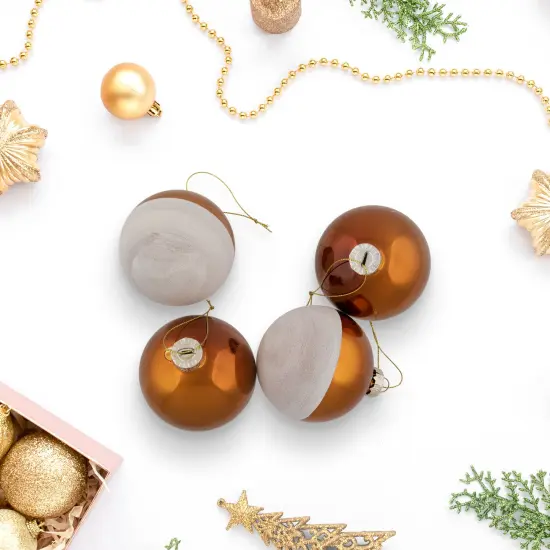 Northlight Dual Color Glass Christmas Ball Ornaments - 3.25" (80mm) - Bronze and White - 4ct {4}