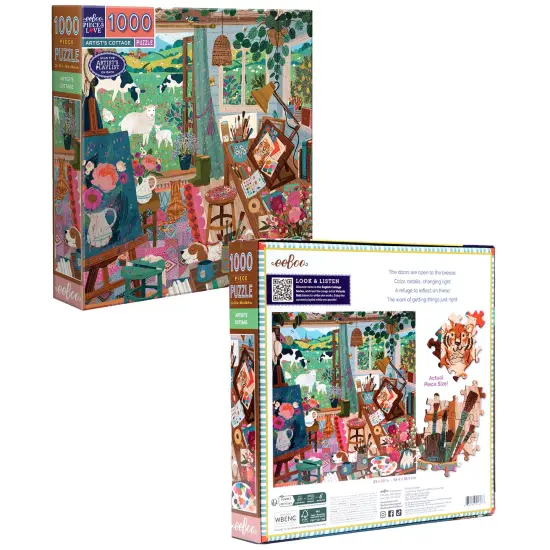 eeBoo Piece & Love: Artist's Cottage - 1000 Piece Puzzle - Adult Square Jigsaw, 23x23", Includes Image Reference Insert, Glossy High-Quality Pieces {7}