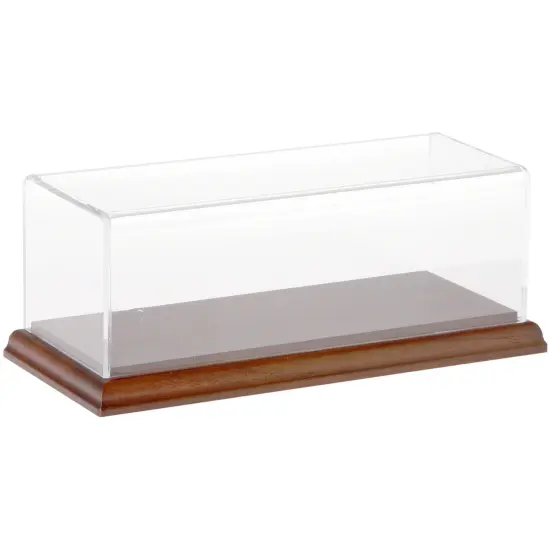 Plymor Clear Acrylic Display Case with Hardwood Base, 9" W x 3.5" D x 3" H Clear (Mirrored) {2}