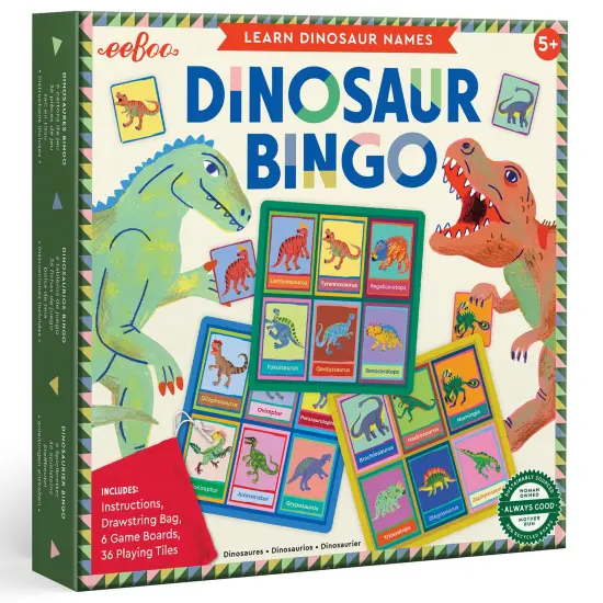 eeBoo: Dinosaur Bingo - Prehistoric Theme Classic Matching Board Game, Colorful Illustration Card Tiles, Learn Dinosaur Names, Kids 5+, 2-6 Players {1}