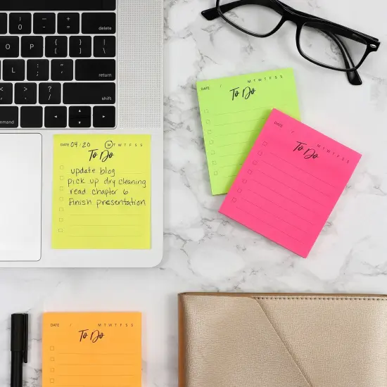 6 Pack Small To Do List Sticky Notes, Daily Planning Notepad for Memos, 6 Neon Colors (3 x 3.5 In) {2}