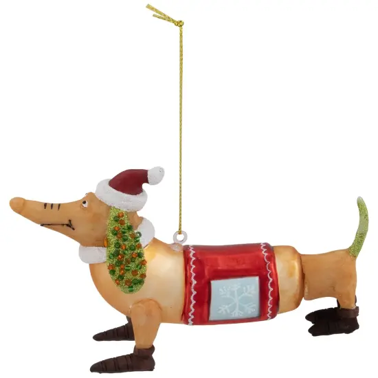 Northlight Dachshund Dog with Santa Hat Glass Christmas Ornament- 5.75" Brown {3}