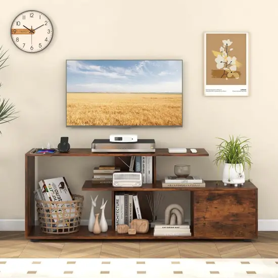 Costway 60" TV Stand with Charging Station Storage Shelves Industrial Entertainment Center {4}