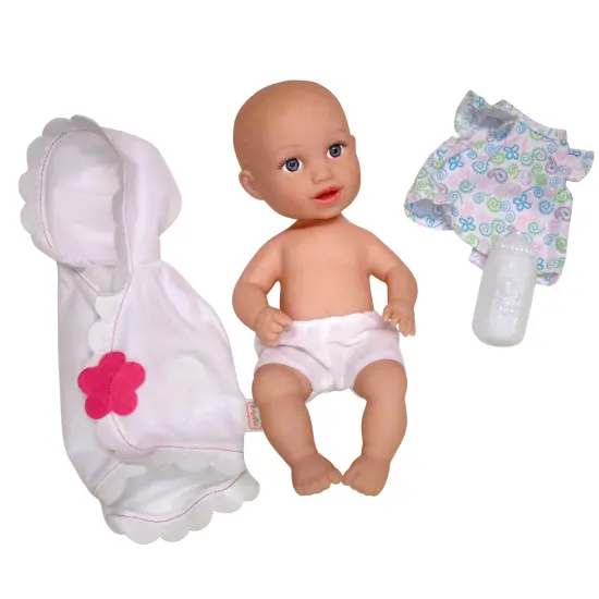 Baby's First: 13" Skin-So-Soft Playful Baby - Softina - White & Pink Flower - Bath Time Doll, Bath Blanket & 4pc Toy Care Accessories, Toddler-Kids 2+ {1}
