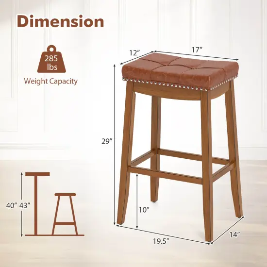 Costway 29" Bar Height Stools Set of 2/4 with PU Leather Seat Solid Rubber Wood Frame {12}