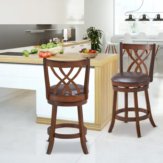 Costway Set of 2 Swivel Bar Stools Bar Height Dining Pub Chairs withRubber Wood Legs {8}