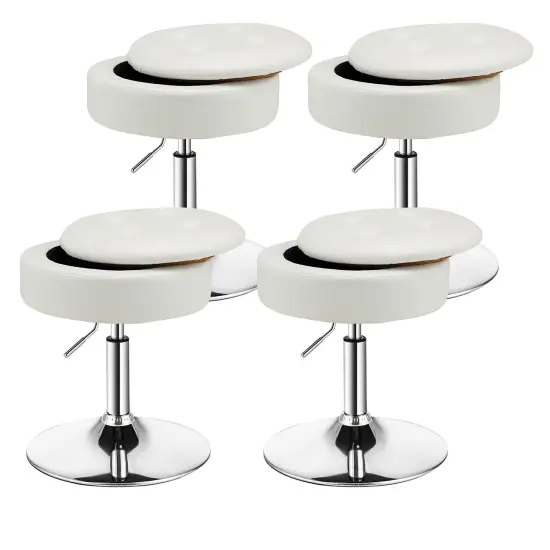 Costway Set of 4 Adjustable&nbsp;Vanity Stool 360&deg; Swivel Storage Makeup Chair withTray White/Black/Pink {1}