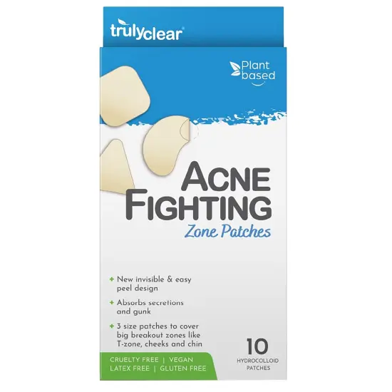 Truly Clear: Hydrocolloid Acne Fighting Zone Patches - 10ct - 3 Sizes, Zit & Blemish Covers, Face & Body, Vegan Skincare, Overnight Spot Treatment {1}