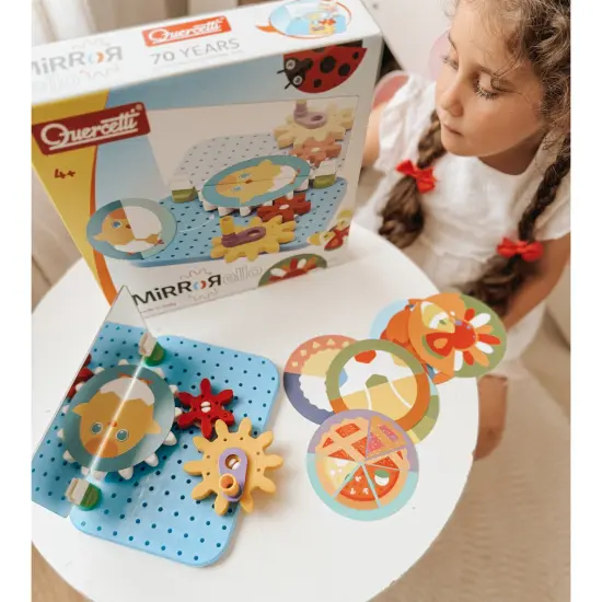 Quercetti: Mirrorello - Gear Assembly Game Toy, Turn The Crank, Double-Sided Discs, Mirror Illustrations, Explore Patterns, STEM Building Toy, Kids 4+ {7}