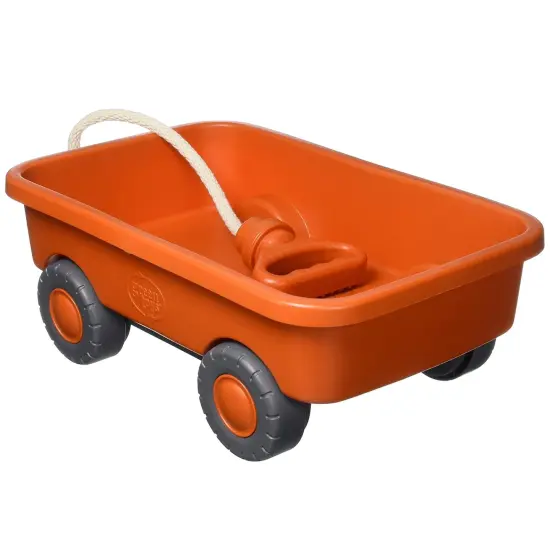Green Toys: Wagon - Orange - Garden Toy Vehicle, Sturdy Pull Along Rope Handle, Indoor-Outdoor Pretend Play, Recycled Material, Kids-Toddlers 18mo+ {6}