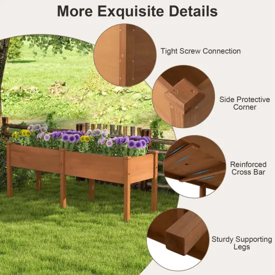 Costway Raised Garden Bed Elevated Fir Wood Planter Box with 2 Large Planting Areas Beige/Brown {11}