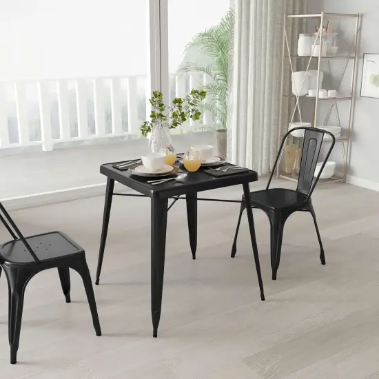 Merrick Lane Benson 23.75" Square Metal Dining Table for Indoor and Outdoor Use Orange {4}