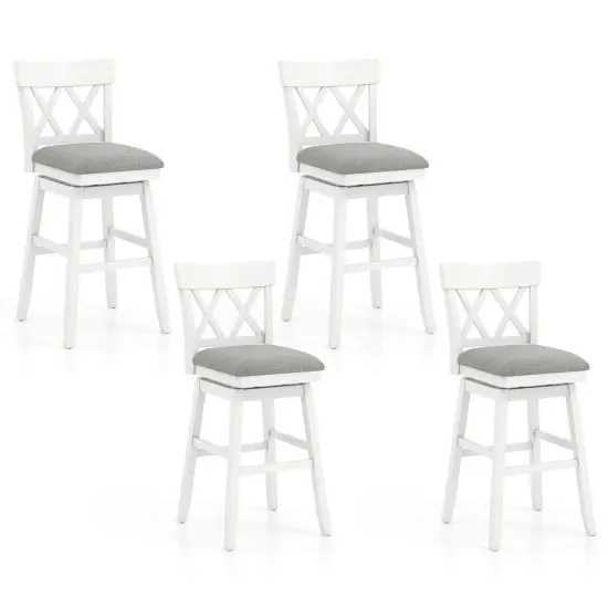 Costway 1/2/3/4 PCS 30" Bar Stool Wooden Chair with Contoured Backrest Swivel Padded Seat for Kitchen Gray {10}