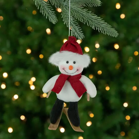 Northlight Skiing Snowman with Santa Hat and Matching Scarf Christmas Ornament - 9.5" Red {1}
