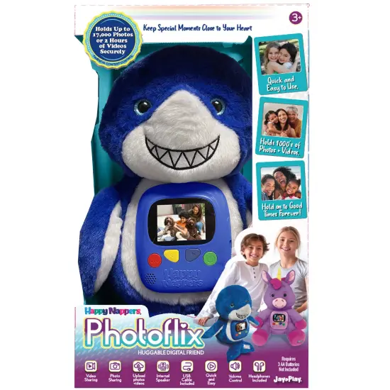 Happy Nappers: Photoflix - Max Blue Shark - Photo & Video Viewer, Digital Screen, Plush Animal Toy, USB Cable & Headphones, Upload & Share, Kids 3+ {3}