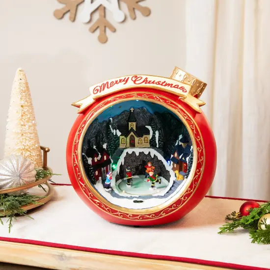 Northlight LED Lighted and Musical Christmas Village Scene in Ornament - 10.75" Red {1}